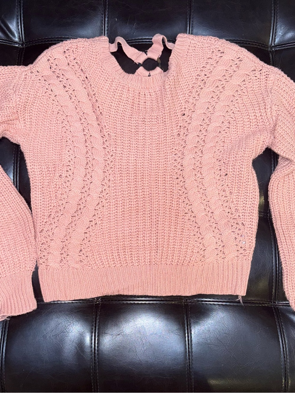 No Boundaries Pink Cable Knit Crewneck Sweater